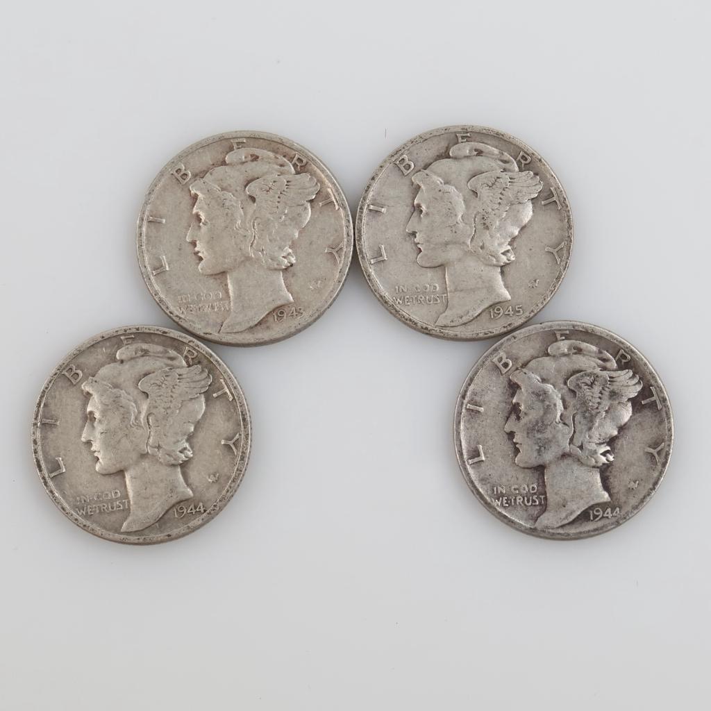 4 US Mercury Silver Dimes