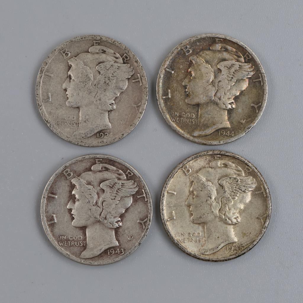 4 US Mercury Silver Dimes