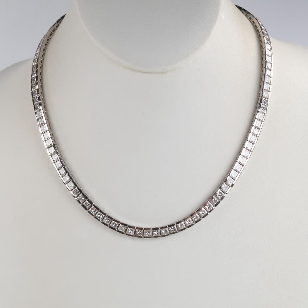 40.12ctTW Diamond 14kt White Gold Block Link Necklace-Evaluated By Our Certified Gemologist-AGS/GIA