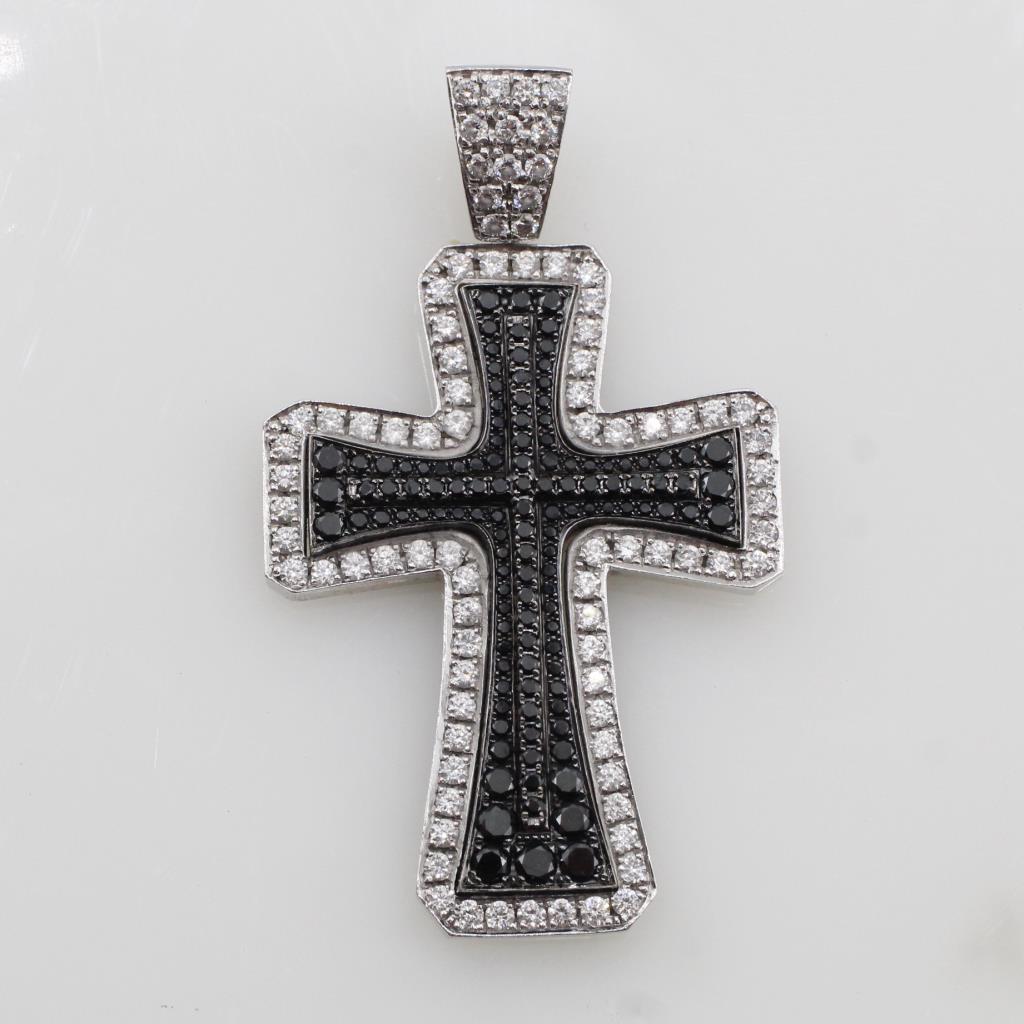 4.18cts TW Diamond 14kt White Gold Cross Pendant-Evaluated By Our Certified Gemologist-AGS/GIA