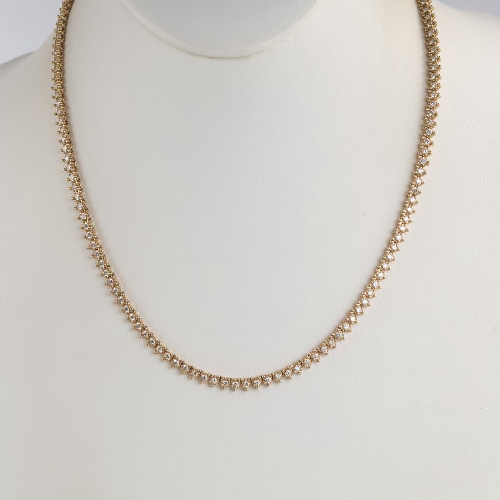 4.56cts TW Diamond 14kt Gold Inline Necklace-Evaluated By Our Certified Gemologist-AGS/GIA