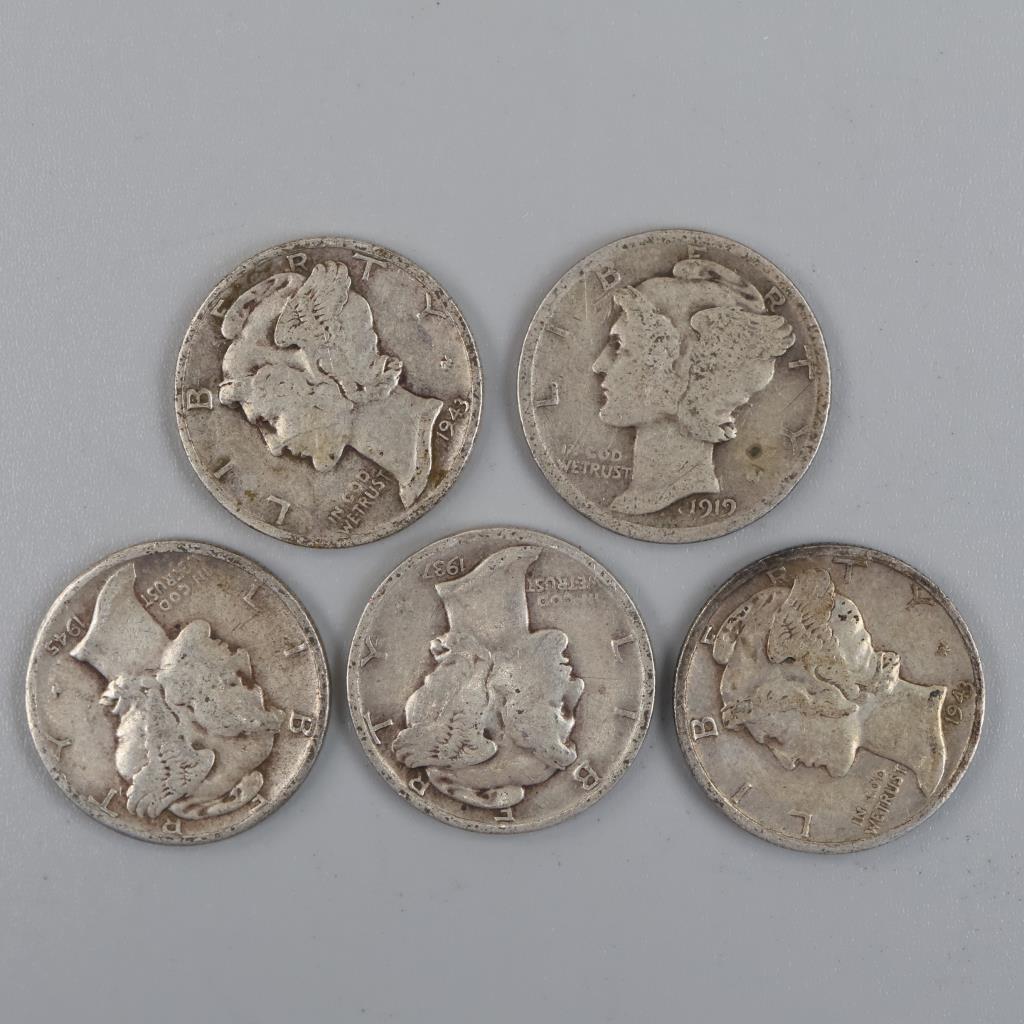 5 Mercury Silver Dimes