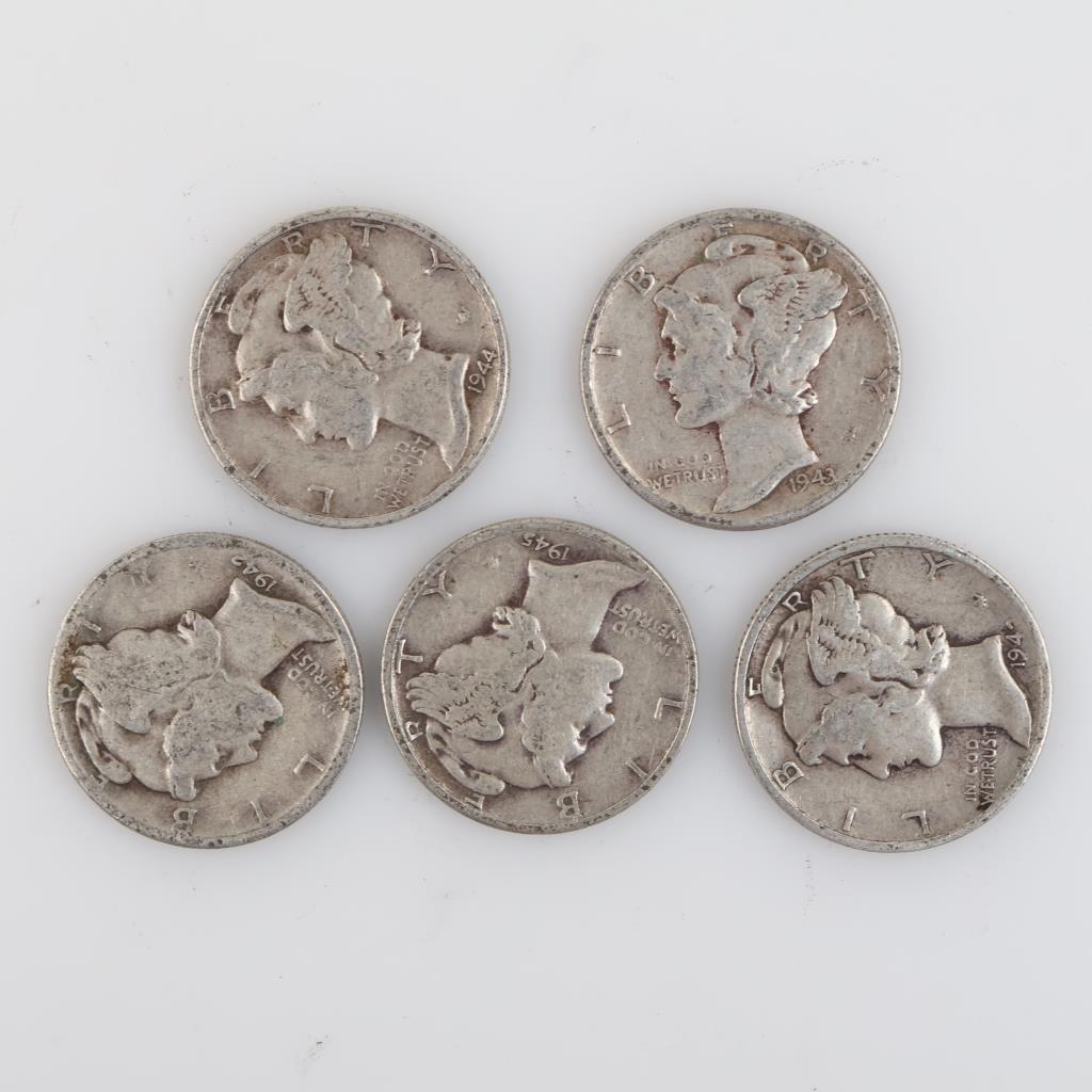 5 Mercury Silver Dimes