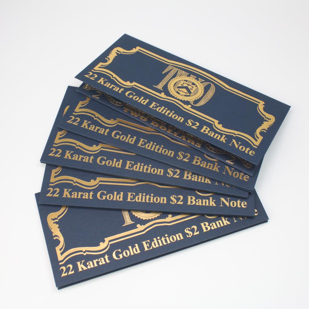 5 U.S. 22kt Gold Edition U.S. Uncirculated $2 Banknotes | Property Room
