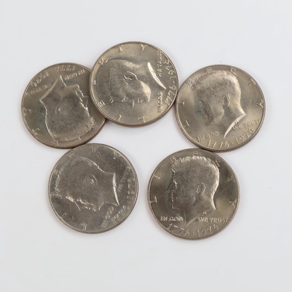 5 US Kennedy Bicentennial Half Dollars