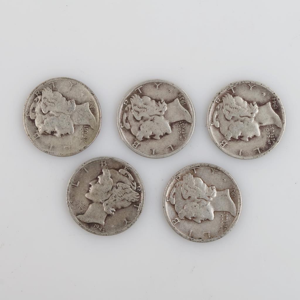 5 US Mercury Silver Dimes