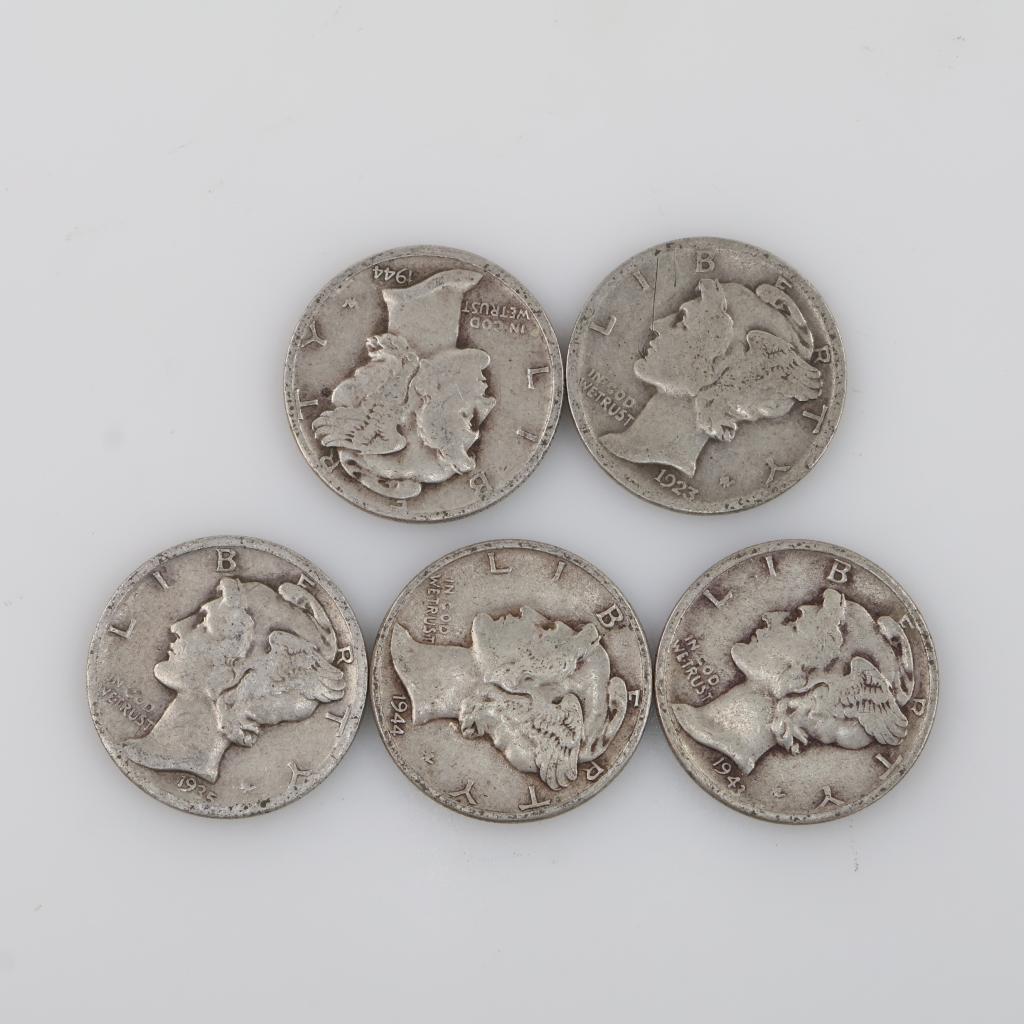 5 US Mercury Silver Dimes