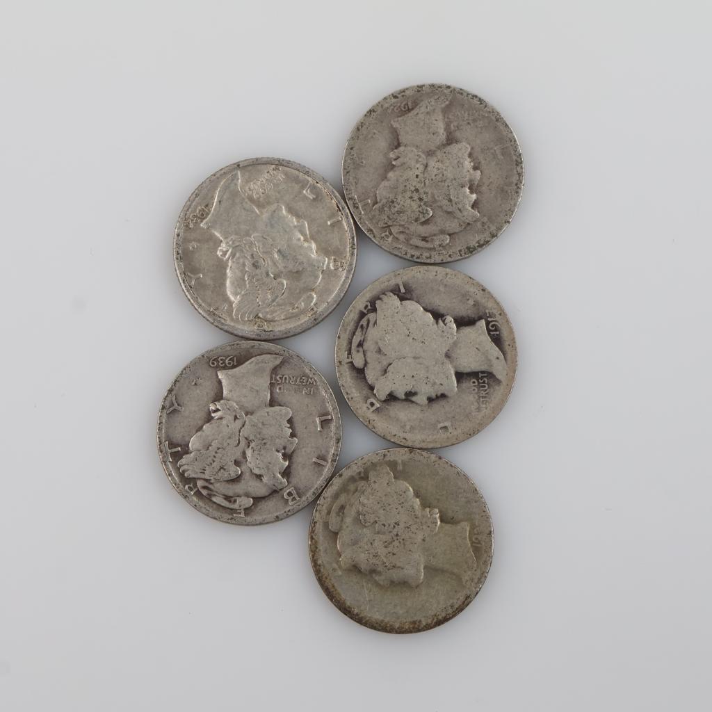 5 US Mercury Silver Dimes