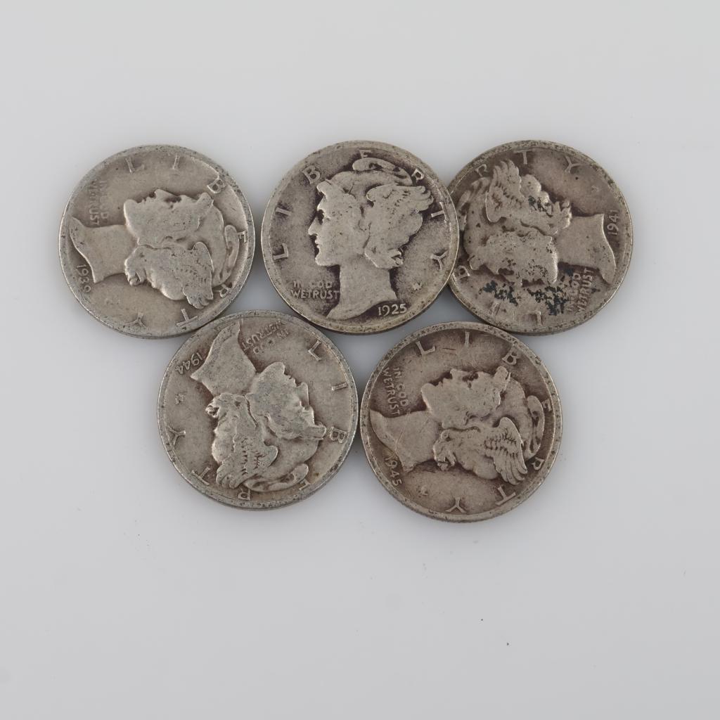 5 US Mercury Silver Dimes