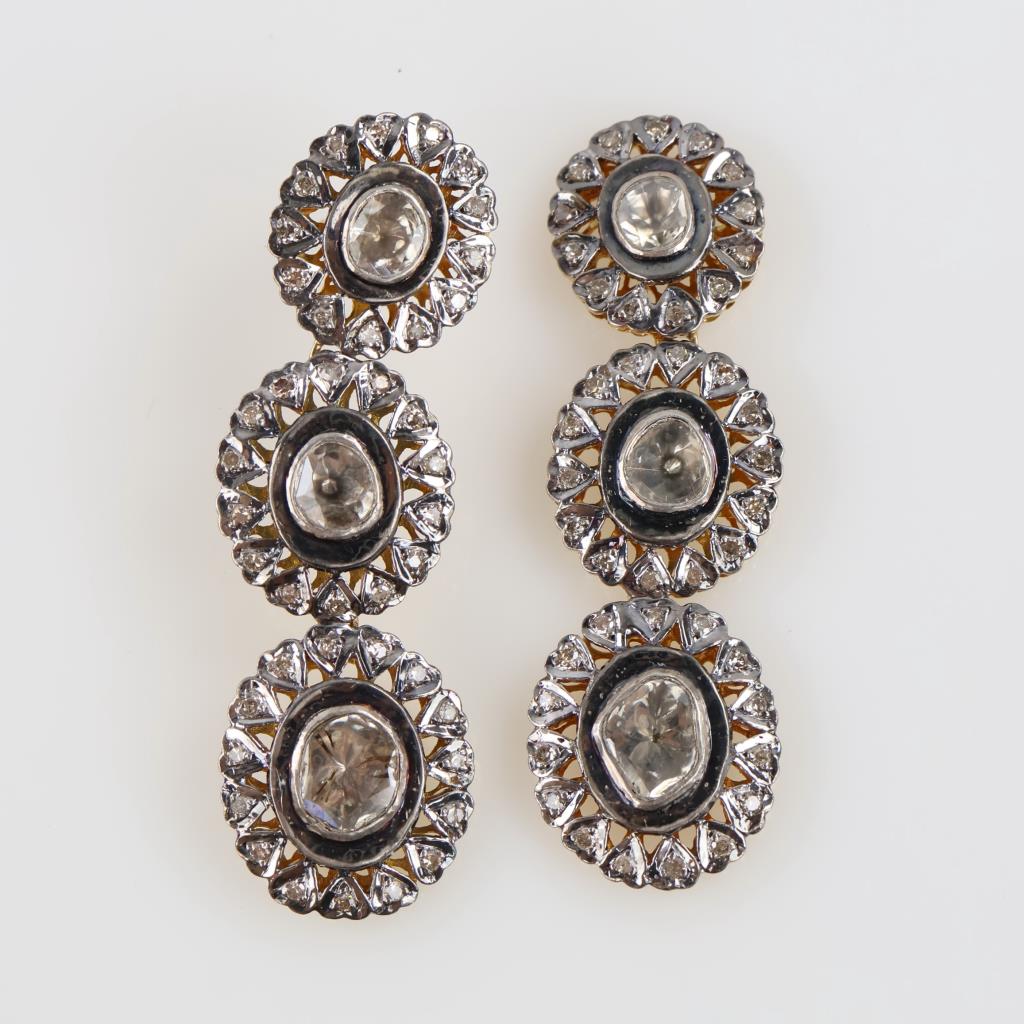5.34ctTW Diamond 10kt Gold Vintage Filigree 3Tier Earrings-Evaluated By Certified Gemologist-AGS/GIA