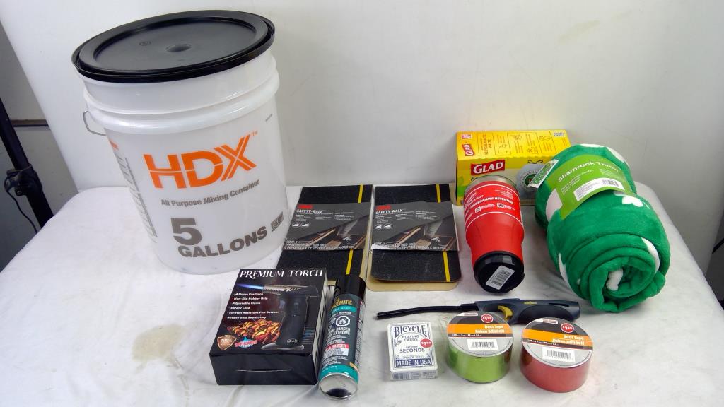5-Gallon Mixing Container, Premium Torch, Playing Cards, Blanket, And More, 11 Pieces