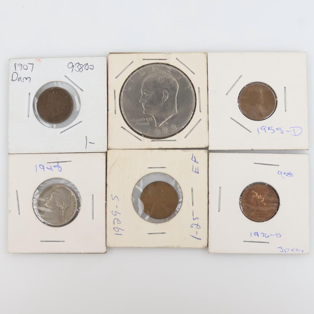 6 US Coins With Indian Head Penny
