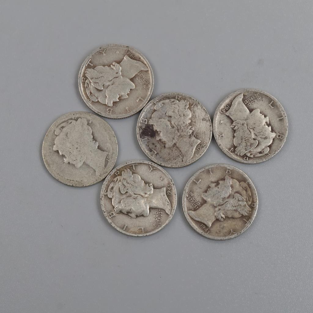 6 US Silver Mercury Dimes