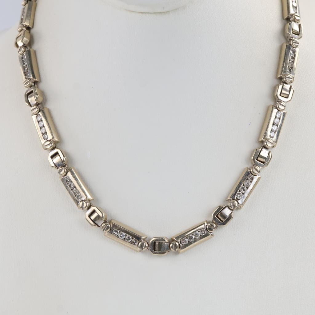 6.72ctTW Diamond 14kt White Gold Link Chain Necklace -Evaluated By Our Certified Gemologist-AGS/GIA