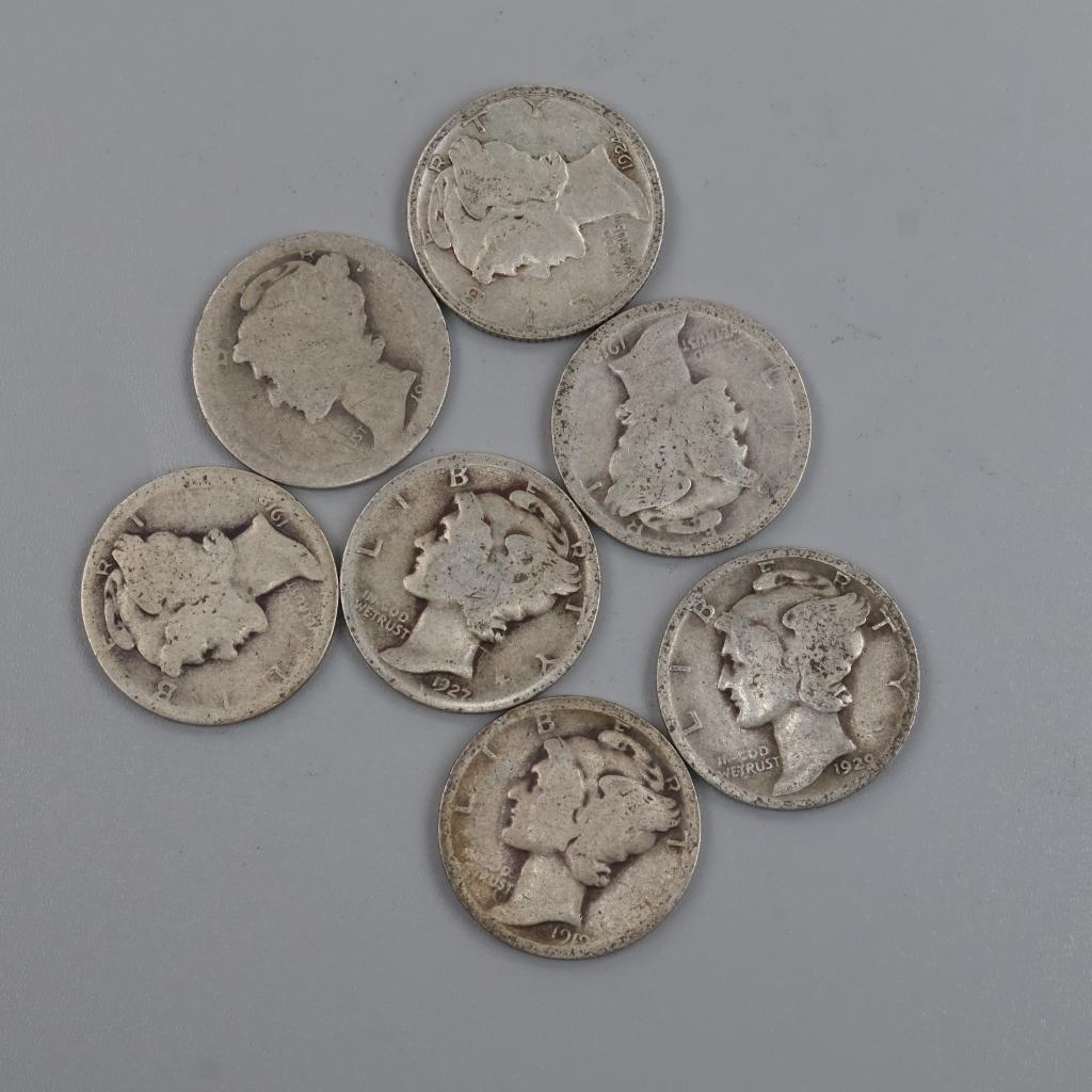 7 US Mercury Silver Dimes