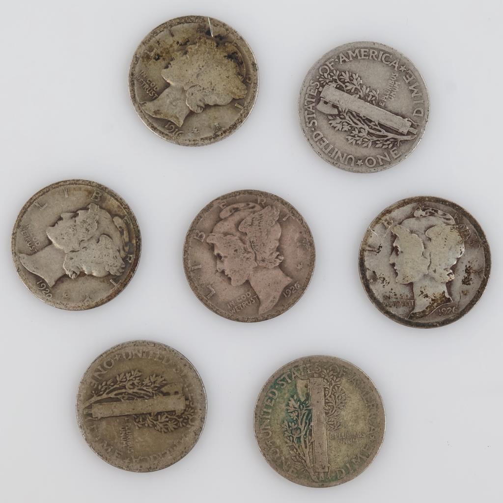 7 US Mercury Silver Dimes