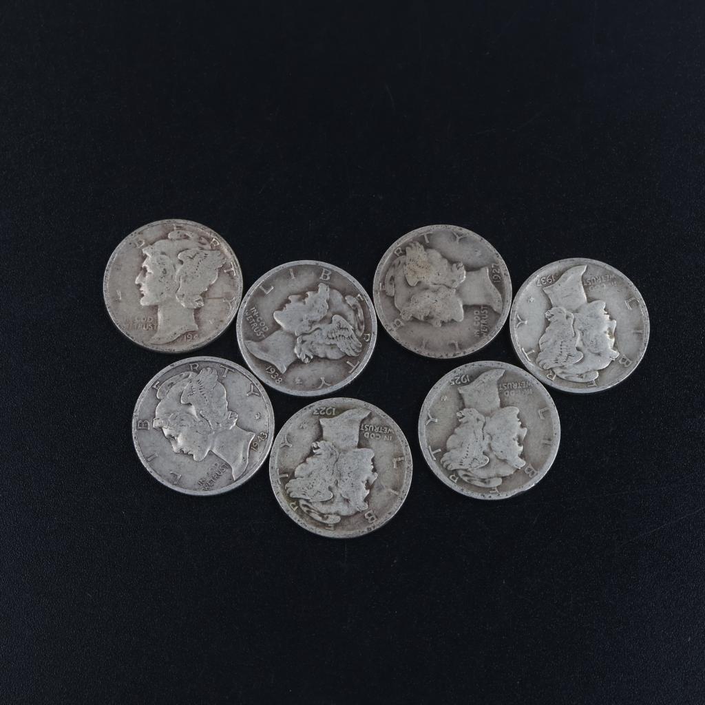 7 US Silver Mercury Dimes