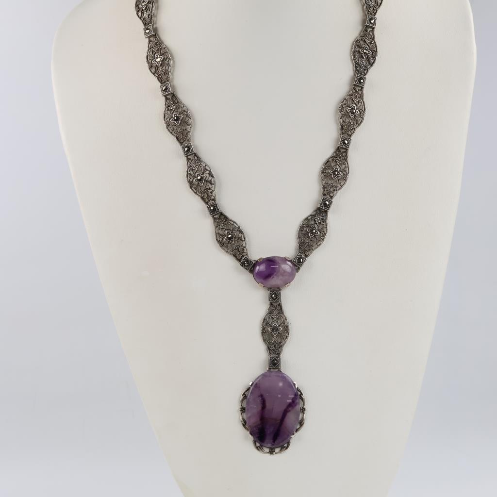 .700-.800 Silver Purple Stone Necklace
