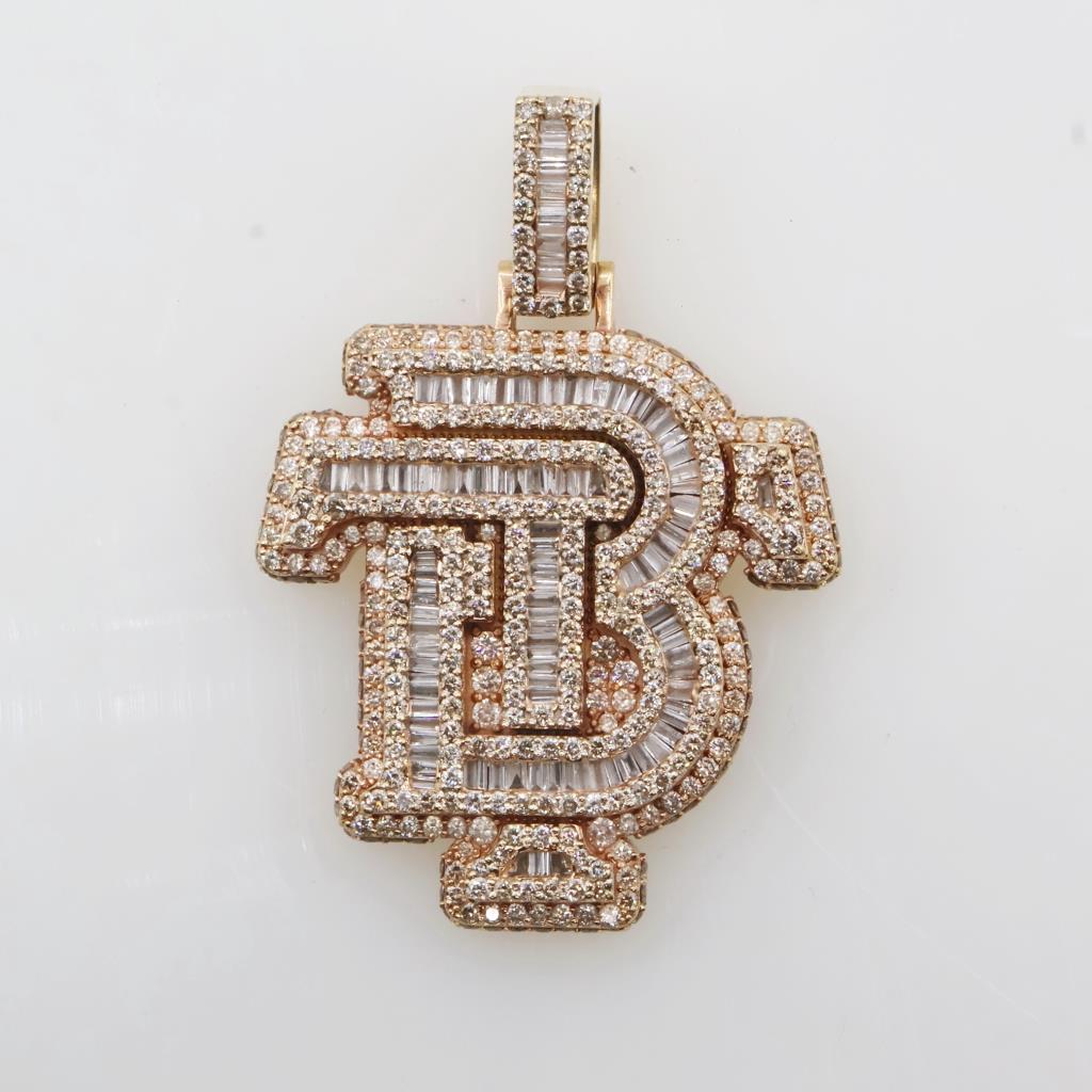 7.1cts TW Diamond 10kt Gold "TB" Pendant-Evaluated By Our Certified Gemologist-AGS/GIA