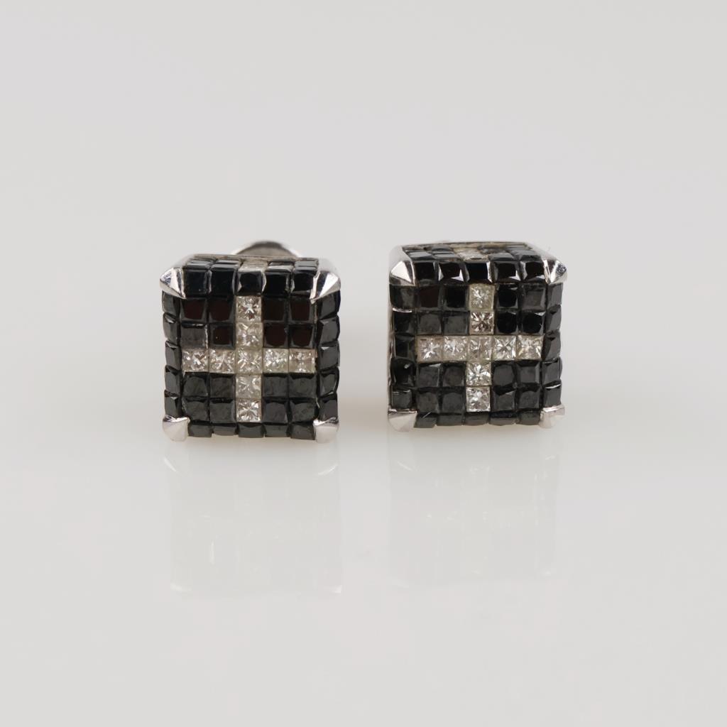 7.44ctTW Diamond 14kt White Gold Square Earrings - Evaluated By Certified Gemologist - AGS / GIA