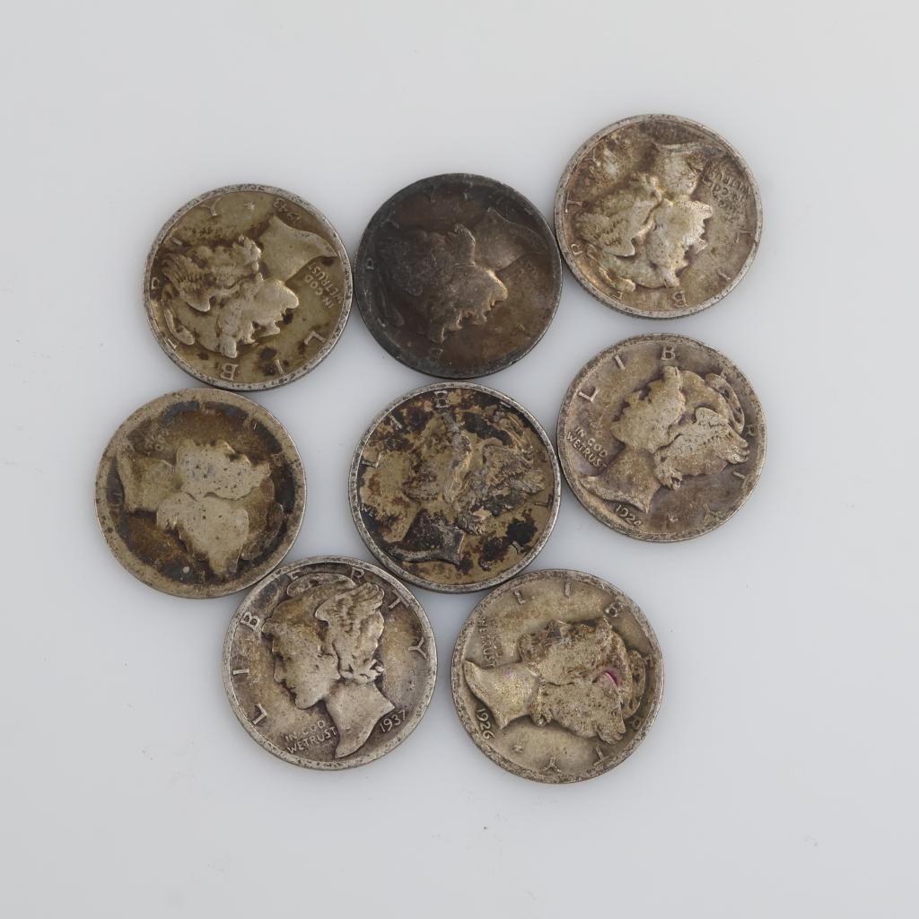8 US Silver Mercury Dimes