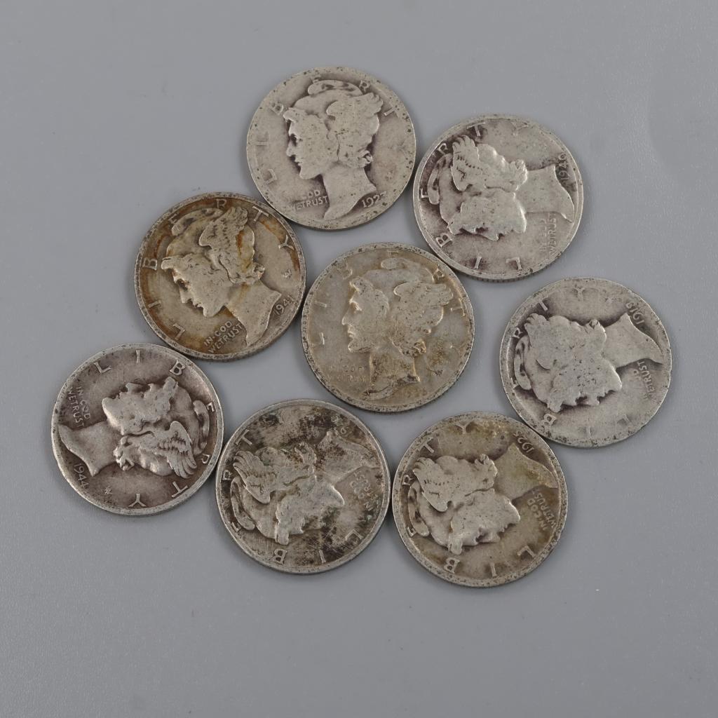 8 US Silver Mercury Dimes