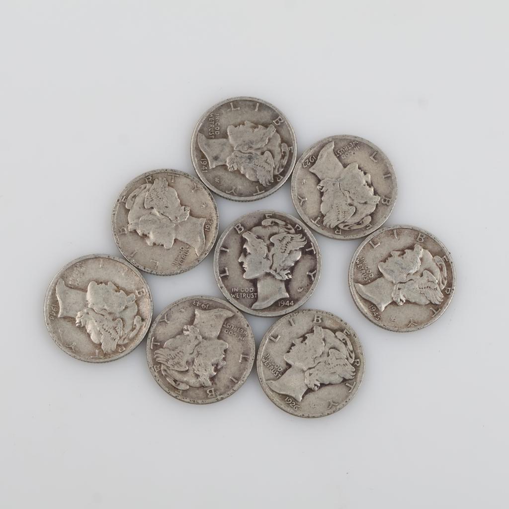 8 US Silver Mercury Dimes