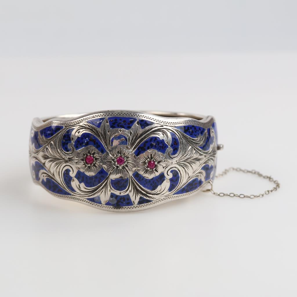 .800-.900 Silver Purple Stone Bangle Bracelet