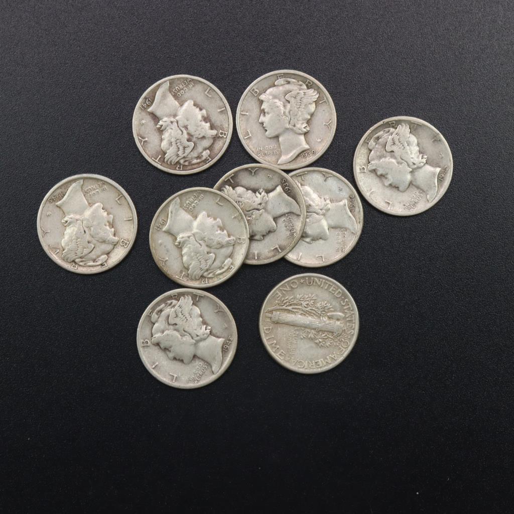 9 Mercury Silver Dimes | Property Room