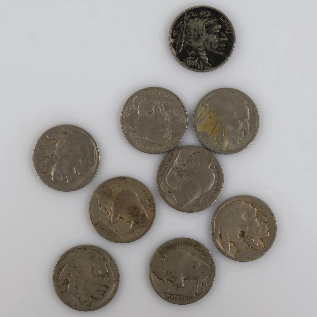 9 US Buffalo Nickels