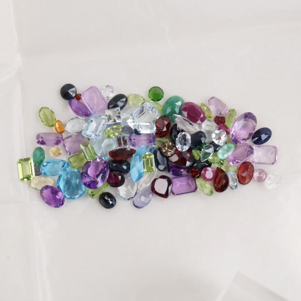 90+ Loose Gemstones Including Amethyst, Citrine, Garnet, Topaz, Emerald, Peridot, Ruby