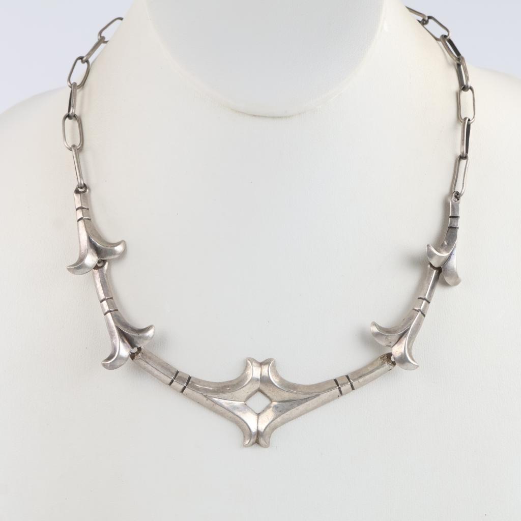 .940 Silver Sandcast Squash Blossom Necklace