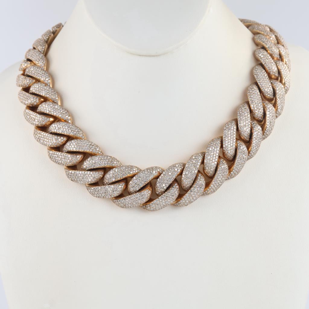 94.34ctTW Diamond 14kt Gold Curb Link Chain Necklace - Evaluated By Our Certified Gemologist-AGS/GIA
