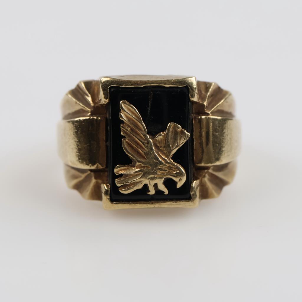9kt Gold Black Stone Eagle Ring