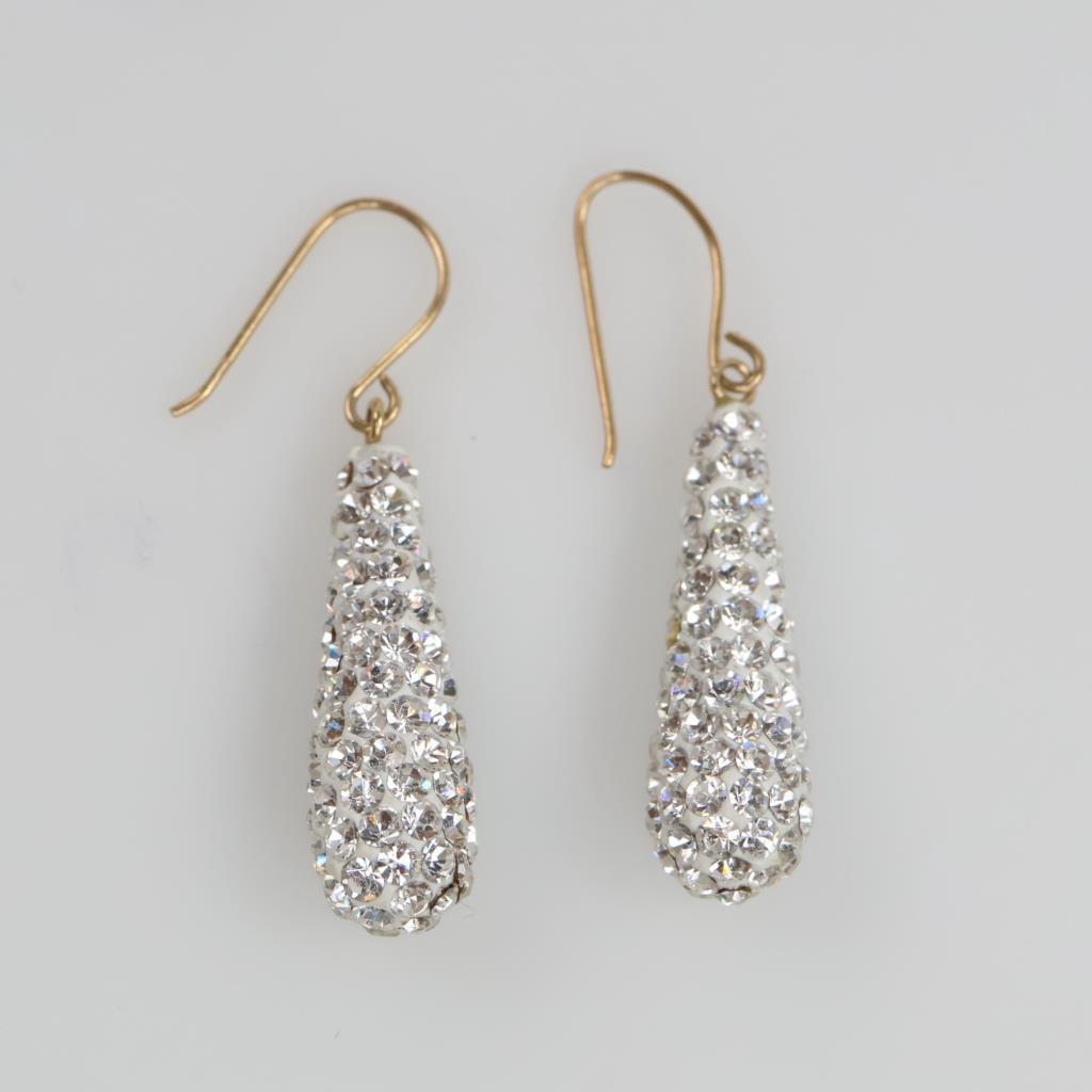 9kt Gold Clear Stone Dangle Earrings