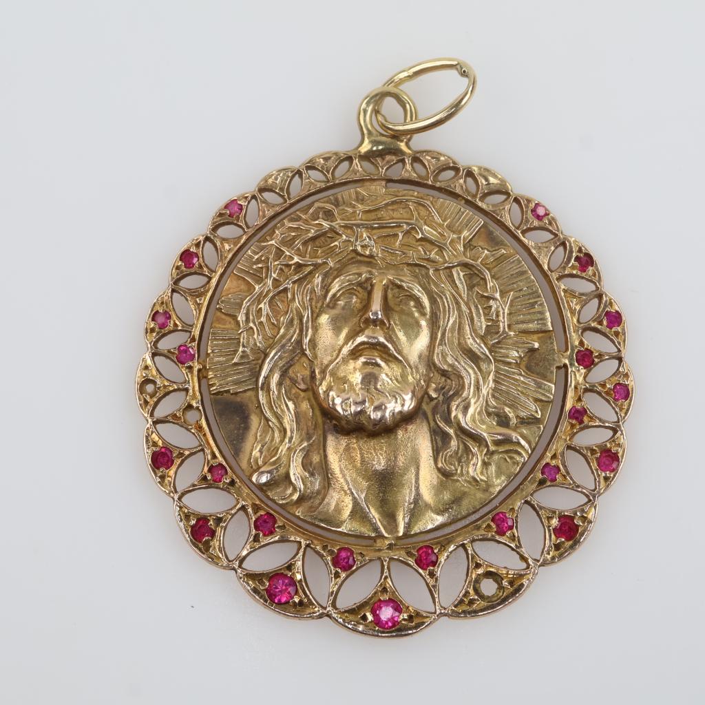 9kt Gold Pink Stone Religious Pendant