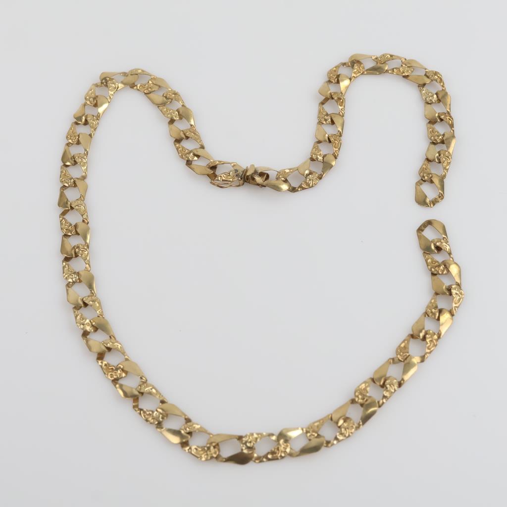 9kt Gold Rectangle Curb Chain Necklace