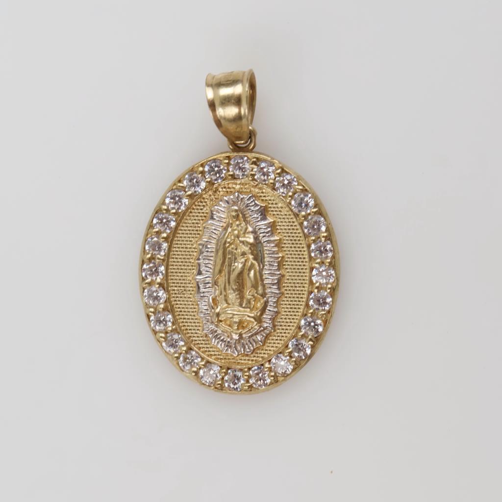 9kt Gold Two-tone Clear Stone Religious Pendant