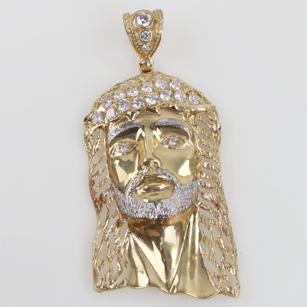 9kt Gold Two-tone Crystal Religious Pendant-Evaluated By Our Certified Gemologist-AGS/GIA