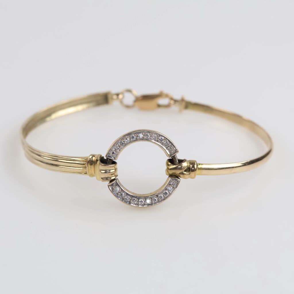 9kt Gold Two-tone Diamond Pendant Bangle Bracelet