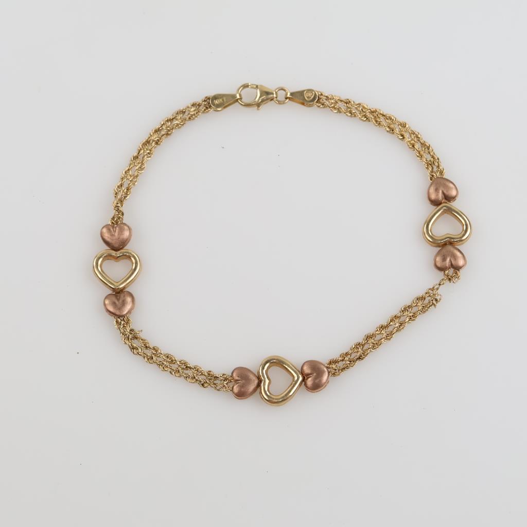 9kt Gold Two-tone Heart Hollow Rope Chain Bracelet