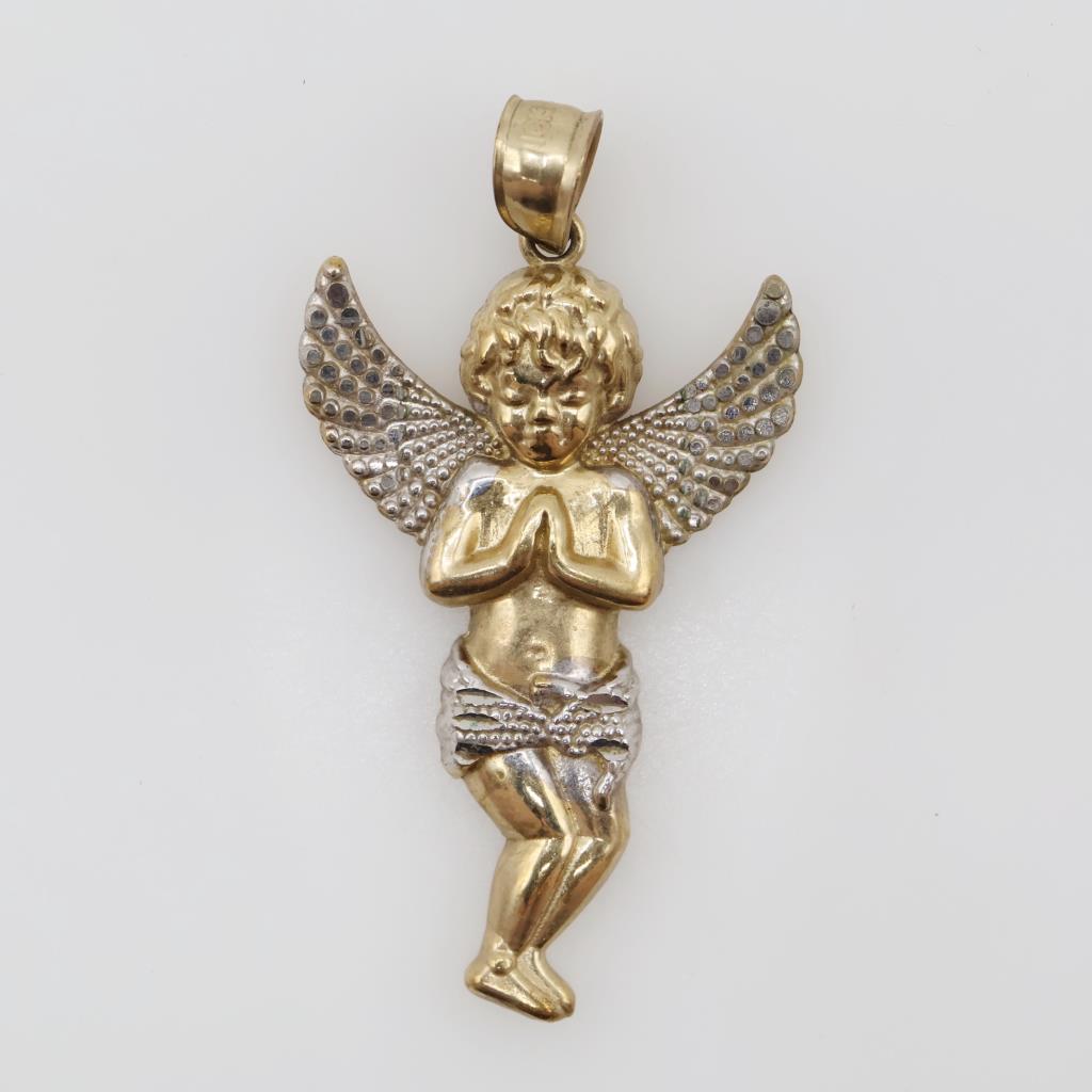 9kt Gold Two-tone Hollow Angel Pendant
