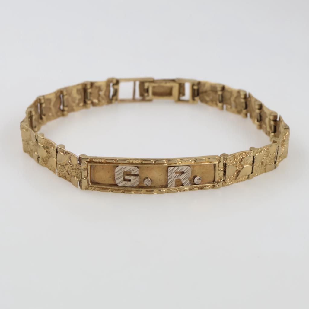 9kt Gold Two-tone Nugget Panel Name Plate Bracelet