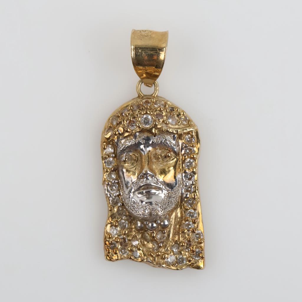 9kt Two Tone Gold Clear Stone Religious Pendant