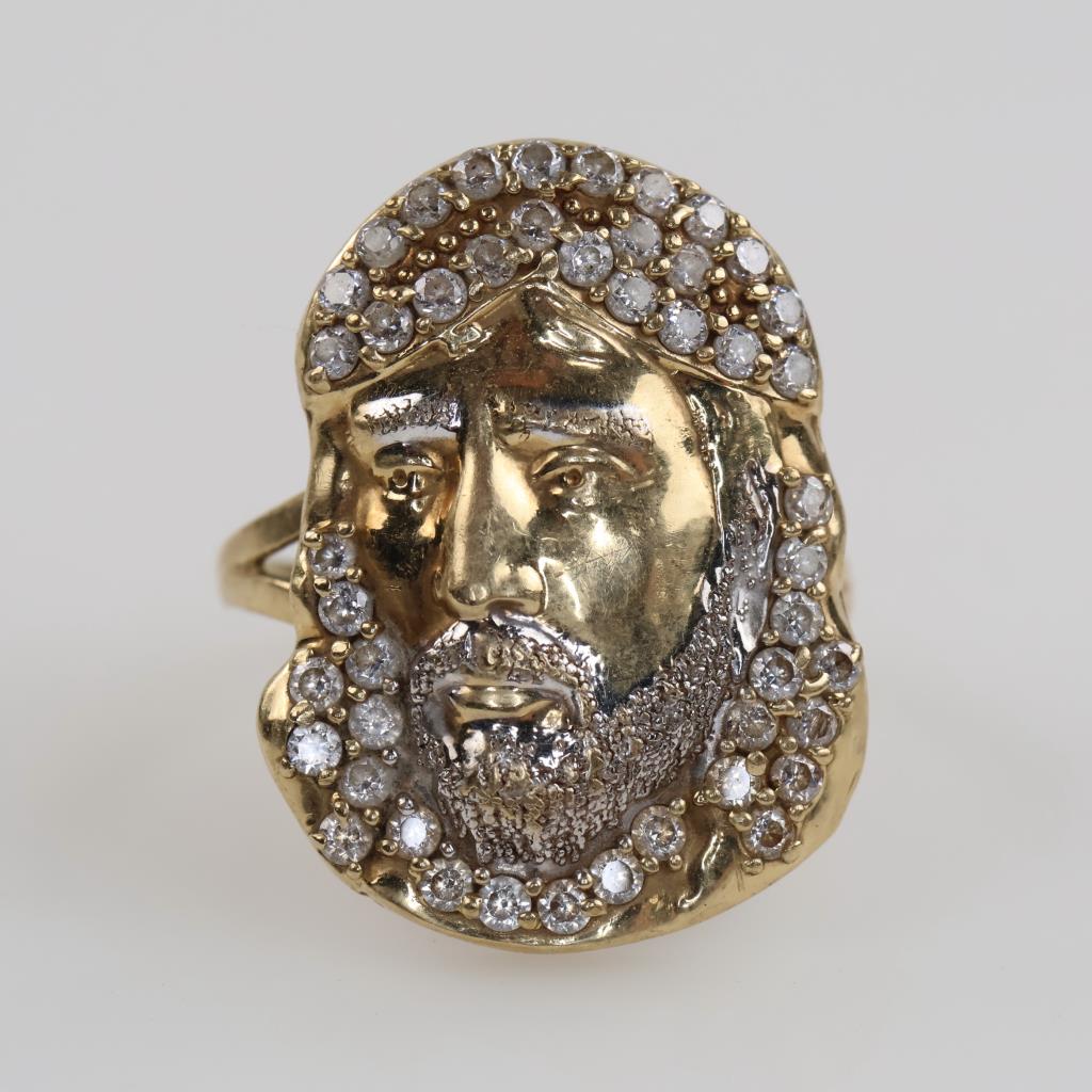 9kt Two Tone Gold Clear Stone Religious Ring