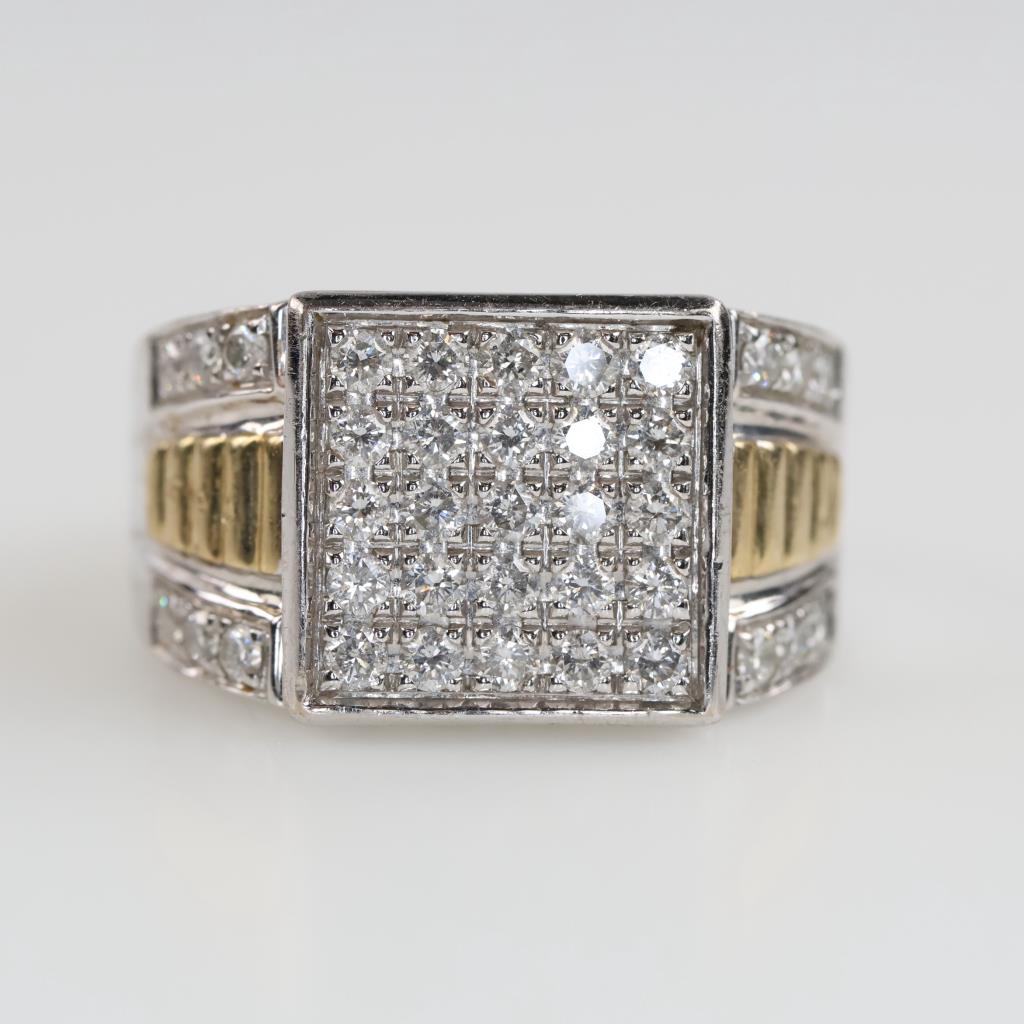 9kt Two Tone Gold Diamond Signet Ring