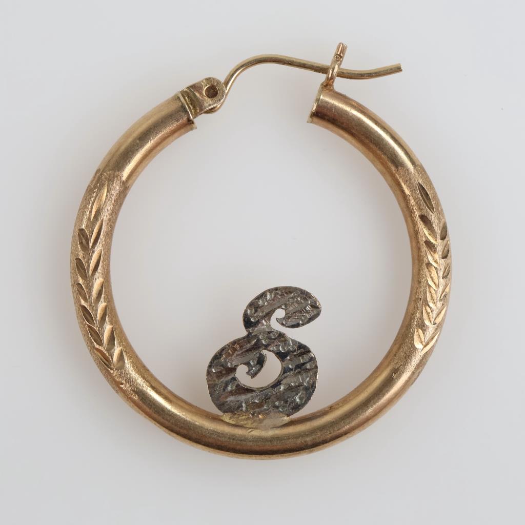 9kt Two Tone Gold Hollow Hoop Single Earring