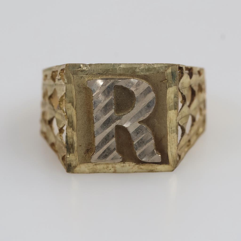 9kt Two-Tone Gold "R" Filigree Ring