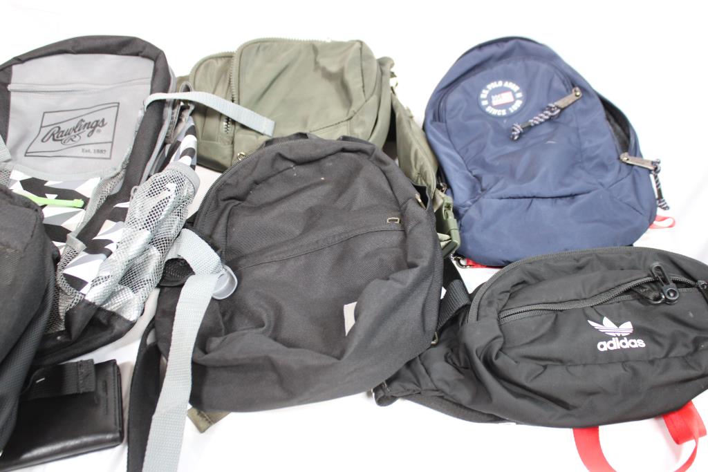 Adidas Fanny Pack, Carhartt Mini Backpack, & Backpack Bulk Lot 9 Pieces