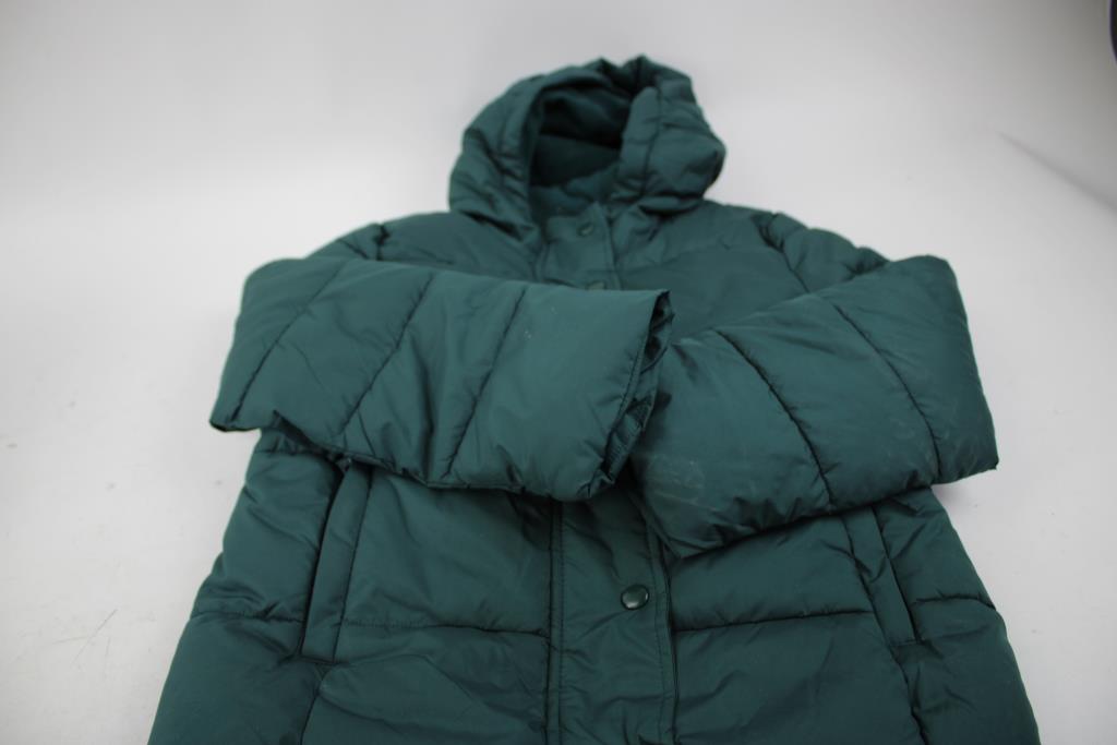 Amazon Essential Youth Puffer Jackets, Large, Green, Silver, 2 Pieces